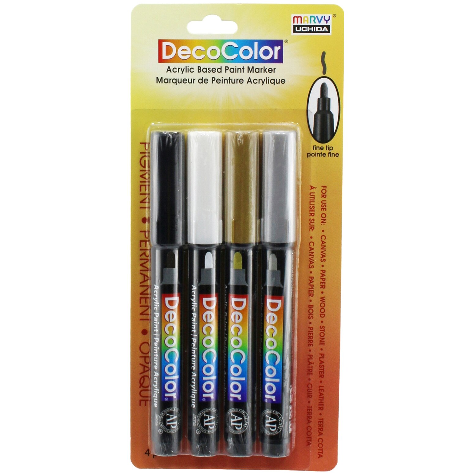 DecoColor Fine Tip Paint Marker Set 4/Pkg-Black, White, Gold And Silver -2154B